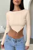 Apricot Sexy Solid Patchwork Asymmetrical O Neck High Waist Tops