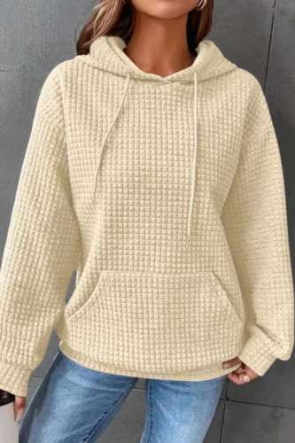 Apricot Casual Solid Basic Hooded Collar Tops