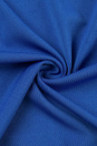 Colletto con cerniera patchwork solido casual blu manica lunga due pezzi