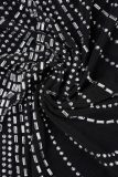黒のセクシーなパッチワーク ホット ドリル シースルー バックレス スパゲッティ ストラップ ロング ドレス ドレス