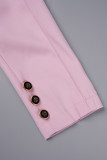 Pantaloni cardigan solidi casual rosa colletto con risvolto manica lunga due pezzi