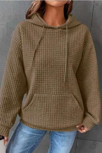 Dark Gray Casual Solid Basic Hooded Collar Tops