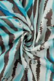 Blaue, elegante, bedruckte Bandage-Patchwork-Kleider mit Schlitz und V-Ausschnitt
