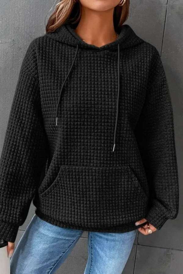 Black Casual Solid Basic Hooded Collar Tops