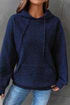 Blue Casual Solid Basic Hooded Collar Tops