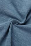 Blauer beiläufiger fester Patchwork-Umlegekragen mit langen Ärmeln, zweiteilig