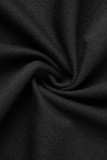 Colarinho de retalhos preto casual atadura sólida de retalhos manga longa duas peças
