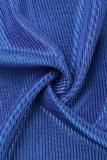 Blauwe casual effen patchwork-tops met kraag en kraag