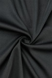 Черный повседневный сплошной лоскутный воротник на молнии с длинным рукавом из двух частей