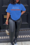 Повседневные футболки с круглым вырезом в стиле пэчворк с винтажным принтом королевского синего цвета