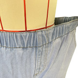 Bleu clair décontracté solide Patchwork cordon de serrage taille basse jean en Denim ample