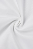 Белый Повседневный однотонный комбинезон с открытыми плечами в стиле пэчворк (без поясной цепочки)