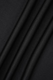 ブラック ストリート ソリッド パッチワーク メッシュ 非対称襟 ラップ スカート ドレス