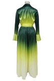 Зеленая сексуальная уличная постепенная смена лоскутной уздечки с воротником рубашки с длинными рукавами из двух частей