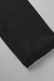 Черный повседневный однотонный бинт в стиле пэчворк с отложным воротником и длинным рукавом из двух частей