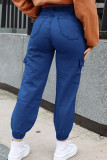 Deep Blue Casual Solid Patchwork Pocket Buttons Zipper Low Waist Loose Cargo Denim Jeans