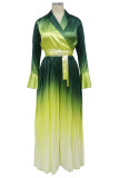 Зеленая сексуальная уличная постепенная смена лоскутной уздечки с воротником рубашки с длинными рукавами из двух частей