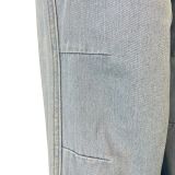 Темно-синие повседневные однотонные лоскутные свободные джинсовые джинсы с низкой талией и завязками