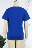 T-shirt O Neck patchwork con stampa vintage casual blu reale