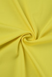 Желтые повседневные однотонные пэчворк воротник на молнии с длинным рукавом из двух частей