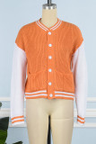 Orangefarbene, lässige, solide Patchwork-Kontrast-Oberbekleidung