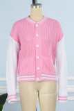Розовая повседневная однотонная контрастная верхняя одежда в стиле пэчворк