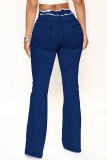 Lichtblauwe casual effen patchwork hoge taille regular denim jeans