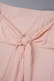 rosa casual sólido patchwork anudado cuello en u sin mangas dos piezas
