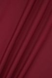 バーガンディ エレガント ソリッド タッセル くり抜き パッチワーク 高開口部 スパゲッティ ストラップ 不規則なドレス ドレス