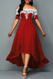 パープル カジュアル 刺繍 パッチワーク オフショルダー イレギュラー ドレス ドレス