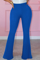 Pantalon décontracté uni basique skinny taille haute haut-parleur couleur unie bleu