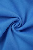 Casacos de patchwork casual azul contraste sólido