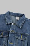 Baby Blue Casual Solid Patchwork Pocket Buttons Turndown Collar Short Sleeve Mid Waist Regular Romper Cargo Denim Jumpsuits