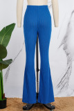 Calça azul casual sólida básica skinny cintura alta alto-falante cor sólida