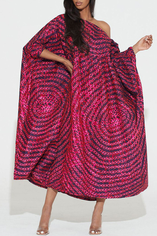 Vestido de manga corta con cuello en O de patchwork con estampado informal de talla grande morado