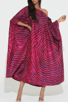 Vestido de manga corta con cuello en O de patchwork con estampado informal de talla grande morado