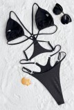 Черные сексуальные однотонные купальники в стиле пэчворк с открытой спиной (с прокладками)