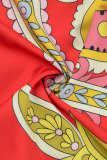 Красный Повседневный принт Пэчворк Воротник рубашки Половина рукава Из двух частей