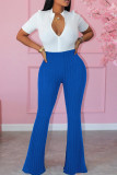 Pantalones casuales sólidos básicos flacos cintura alta altavoz color sólido azul