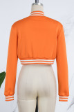 Orange Casual Patchwork Solid Contrast Ytterkläder