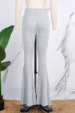 Pantalones gris claro casual sólido básico flaco cintura alta altavoz color sólido