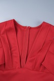Robe de soirée rouge sexy formelle à fente solide et col en V