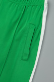 Hellgrüner, lässiger, einfarbiger Zweiteiler mit Schlitz und Reißverschlusskragen und langen Ärmeln