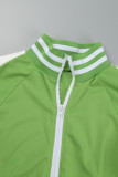 Verde chiaro casual tinta unita patchwork fessura colletto con cerniera manica lunga due pezzi