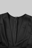 Schwarze, sexy, formelle, einfarbige Abendkleider mit Schlitz und V-Ausschnitt