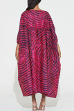 Purple Fashion Casual Plus Size Print Patchwork O Neck Short Sleeve Dress