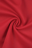 Robe de soirée rouge sexy formelle à fente solide et col en V