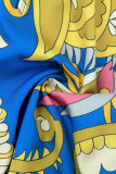 Синий Повседневный принт Пэчворк Воротник рубашки Половина рукава Из двух частей
