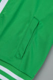 Светло-зеленый Повседневный Однотонный Пэчворк Воротник-молния с разрезом Длинный рукав Из двух частей