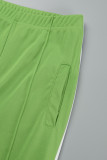 verde casual sólido patchwork hendidura cremallera cuello manga larga dos piezas
